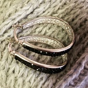 Clear and black rhinestone hoop earrings